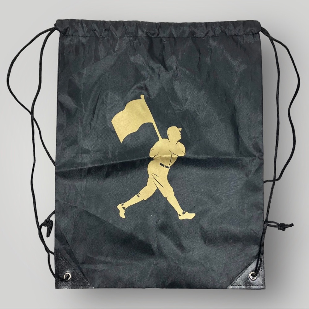 Baseballism Gold Babe Ruth Logo Black Drawstring Bag